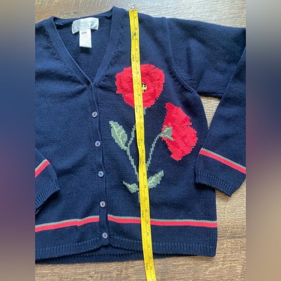 JONES NEW YORK SPORT vintage 90s cardigan navy red poppies floral sz M cottage - Picture 12 of 13